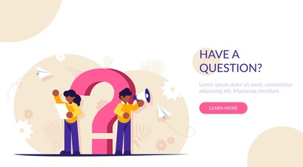 Question mark. FAQ concept. Support staff will help answer your questions. Modern flat illustration for background.