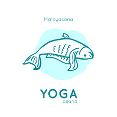 Vector illustration with funny fish in a yoga pose Matsyasana 