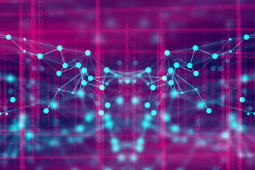 ai technology, robotic system, molecule of chemical, atom cell plexus and science, abstract futuristic universe cyber network server online, background illustration 3d rendering