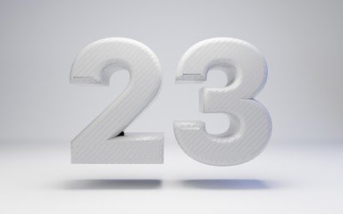 White carbon fiber number 23 isolated on white. 3D rendered white glossy carbon digits for posters, advertisements, banners.