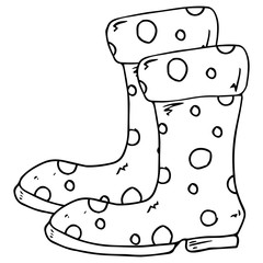 Garden rubber boots. Vector illustration of rubber boots. Spring rubber boots for gardening.