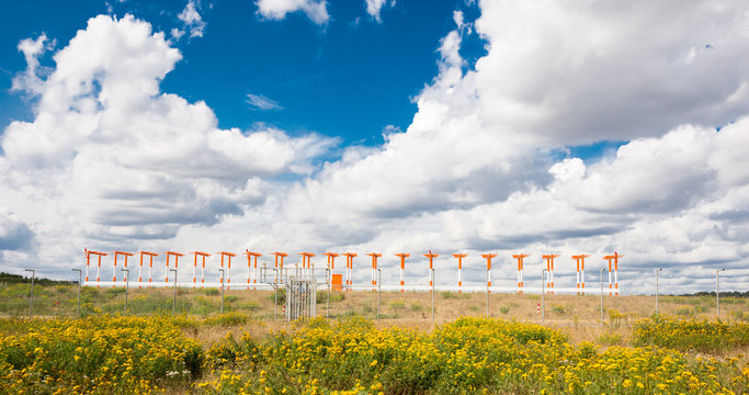Approach lights near the landing track of an airport