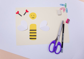 Paper craft step by step,  children paper bee. Handmade  gift