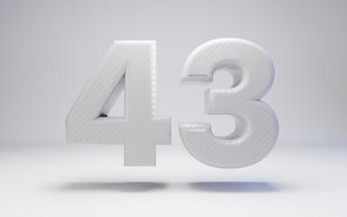 White carbon fiber number 43 isolated on white. 3D rendered white glossy carbon digits for posters, advertisements, banners.