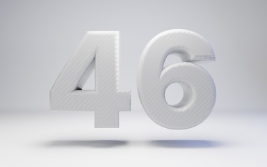 White carbon fiber number 46 isolated on white. 3D rendered white glossy carbon digits for posters, advertisements, banners.