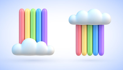 Colorful rainbow with clouds 3d vector illustration