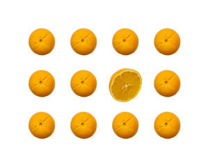 set of orange fruits isolated on white background