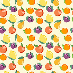 beautiful seamless pattern with fruits and vegetables such pear, oranges, apples, grapes