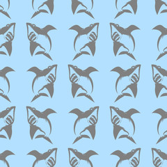 Obraz premium Shark Isolated on Blue Background. Fish Seamless Pattern.