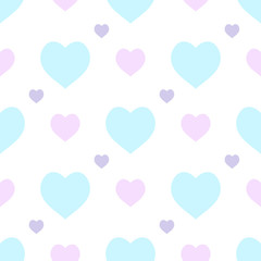 Seamless pattern in simple pastel blue and purple hearts on white background for fabric, textile, clothes, tablecloth and other things. Vector image.