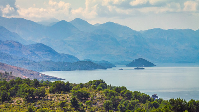 Lake Skadar, the largest lake in Southern Europe, located between  Albania and Montenegro. View from The Fortress Rozafa at Shkoder town, Albania, Europe.