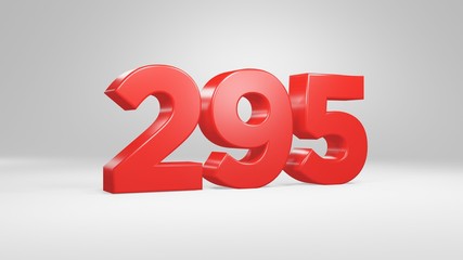 Number 295 in red on white background, isolated glossy number 3d render