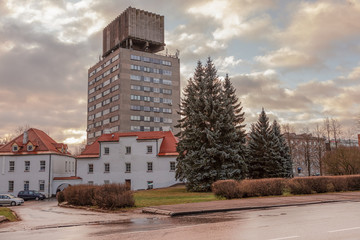Post-Soviet architecture, a multi-story building and a medieval building
