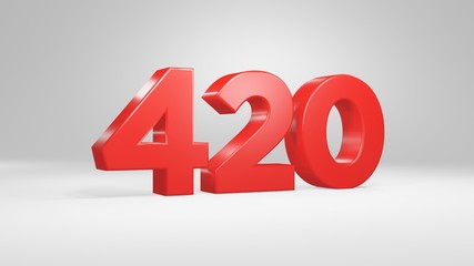 Number 420 in red on white background, isolated glossy number 3d render