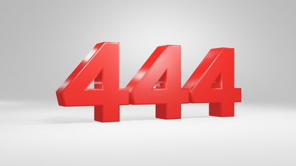 Number 444 in red on white background, isolated glossy number 3d render