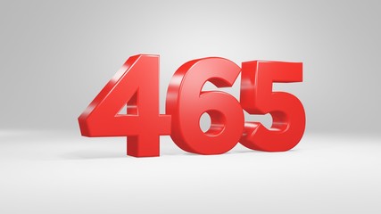 Number 465 in red on white background, isolated glossy number 3d render