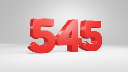 Number 545 in red on white background, isolated glossy number 3d render