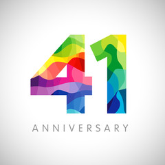 41 st anniversary numbers. 41 years old logotype. Bright congrats. Isolated abstract graphic web design template. Creative 1, 4 3D digits. Up to 41% percent off discount idea. Congratulation concept. - obrazy, fototapety, plakaty