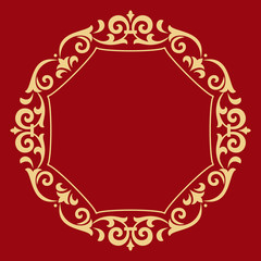 Decorative frame Elegant vector element for design in Eastern style, place for text. Floral golden and red border. Lace illustration for invitations and greeting cards.