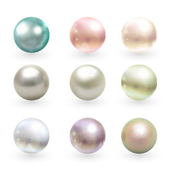 Spherical pearls of different colors. Vector set. eps 10