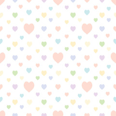 Fototapeta na wymiar Seamless pattern in pastel multicolored hearts on white background for fabric, textile, clothes, tablecloth and other things. Vector image.
