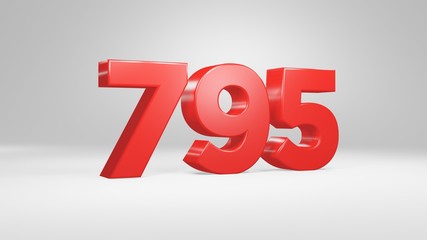 Number 795 in red on white background, isolated glossy number 3d render