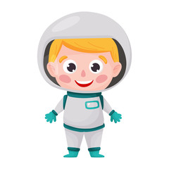 Cute astronaut boy in cartoon style. Vector isolated on a white background.