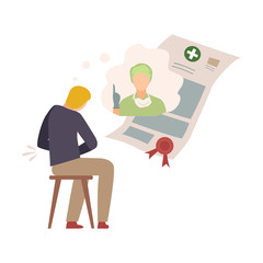 Health Insurance and Young Man Needed Medical Help Vector Illustration