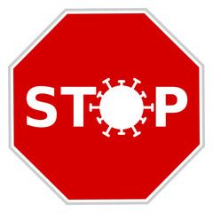 Vector illustration of red STOP traffic sign with an image of coronavirus 2019-nCov to prevent further infections
