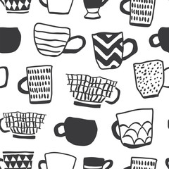 Seamless pattern with cups of coffee illustrations