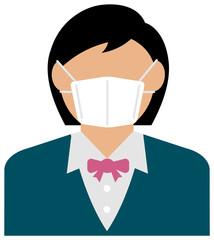 Faceless asian business person (female / upper body) wearing a mask vector illustration / Coronavirus (influenza  hay fever etc.)  prevention.