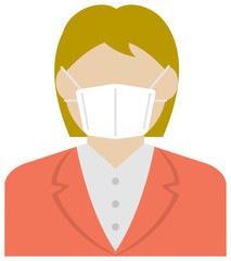 Faceless business person (female / upper body) wearing a mask vector illustration / Coronavirus (influenza  hay fever etc.)  prevention.