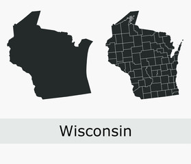 Wisconsin vector maps counties, townships, regions, municipalities, departments, borders