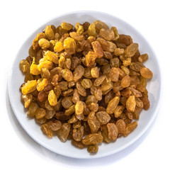 Raisins peeled on a white isolated background. Food grape yellow delicious for your design for the site. kitchen theme