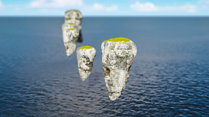 Levitation Stone Land on Ocean3D Rendering