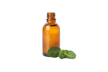 Medical bottle and mint isolated on white background