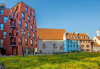 JUNE 12, 2018 - RIGA, LATVIA: New residential, modern apartment building at Skarnu street 11...