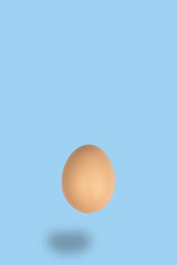 Flying brown egg with light blue background, easter minimal concept with empty space for text