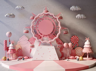 3d render wedding, birthday pink color decoration