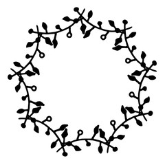 vector illustration of floral frame. Rustic. Hand drawn simple line. Black stroke.