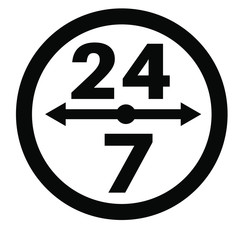 24/7 service, 24 hours, customer service, technical support, flat icon design.
