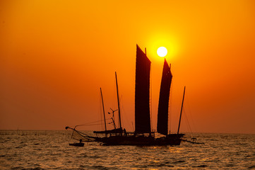 Sailing scenery of Hongze Lake, Huai'an City, Jiangsu Province, China
