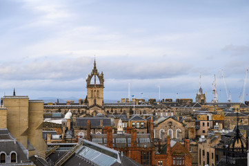 Roofs of historical buildings is Old Town, central part of Edinburgh, capital of Scotland