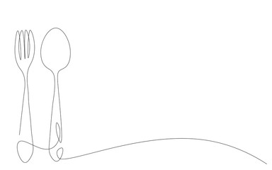Spoon and fork line drawing vector illustration