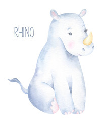 Baby Rhino Watercolor Illustration