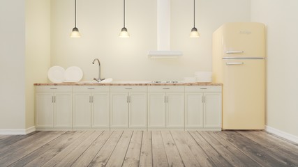 Crema color lemon beautiful house, interior, view of the kitchen.