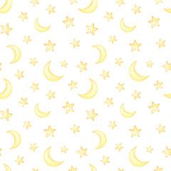 Fototapeta na wymiar Cute Crescents and Stars Pattern