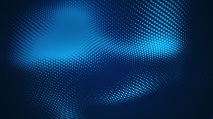 Dot blue wave light screen gradient texture background. Abstract  technology big data digital background. 3d rendering.