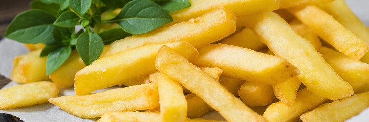 French fries. French fries close-up. Banner