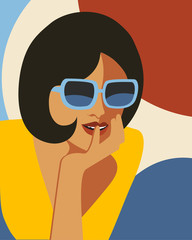 Fototapeta na wymiar Fashion woman with sunglasses . Art portait. Flat design.